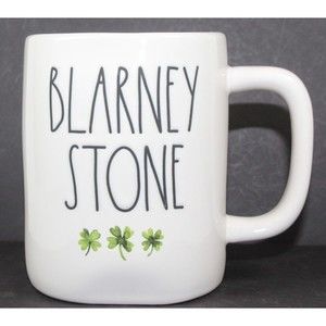Rae Dunn St Patrick’s Day Blarney Stone Mug Green White Shamrocks